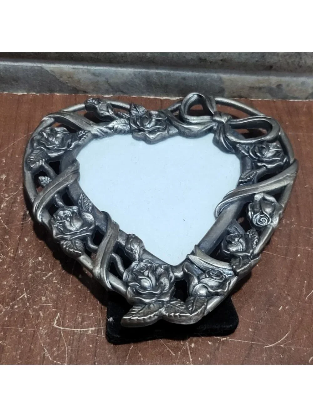 Vintage Pewter Metal Heart Shaped Picture Photo Frame